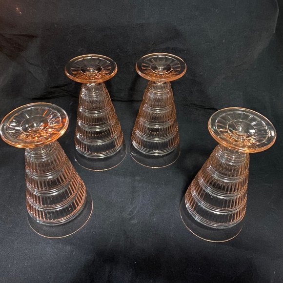 Vtg Pink Beehive Hazel Atlas Depression Glass Ice Tea Goblets Sundae Tumbler 4 - Picture 14 of 14